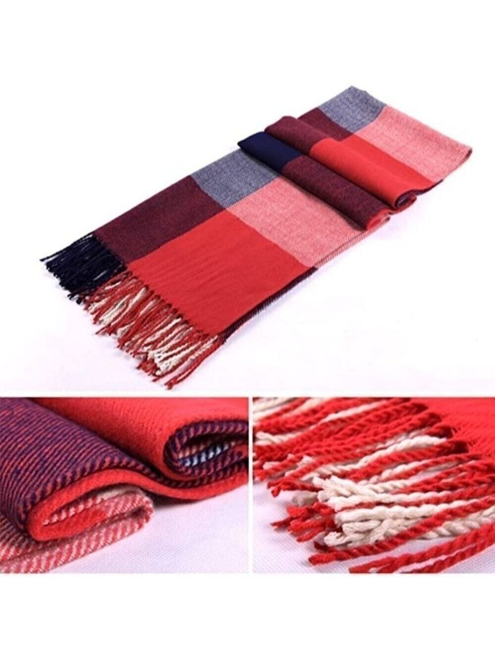 LONG Plaid Blanket Chunky Oversized Winter/Fall Warm Scarf Wrap Shawl NWT - Picture 5 of 7